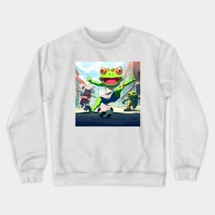 Cartoon anime Frog playing Football in Japan street Kawaii Crewneck Sweatshirt